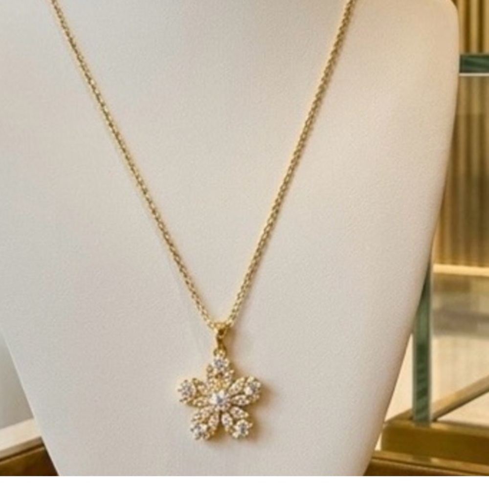 Adina Eden Gold Floral CZ & Pearl Drop Necklace